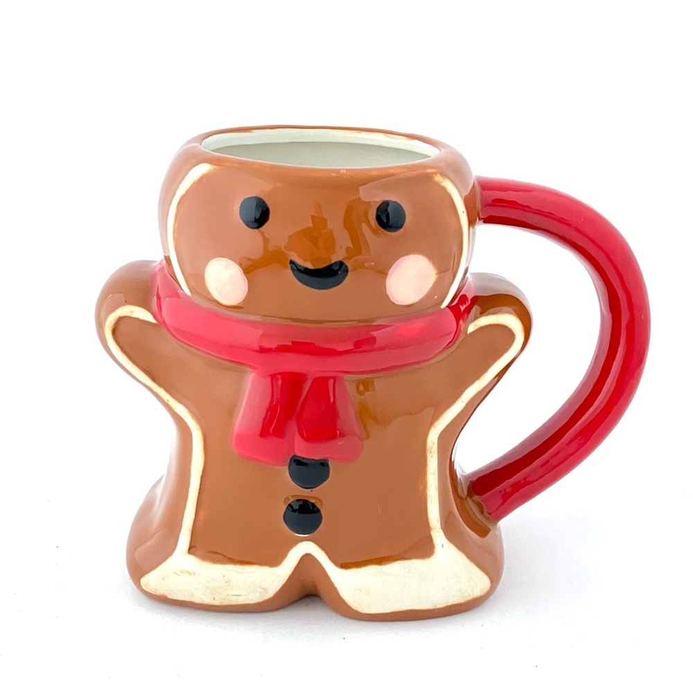Gingerbread Man Mug with Red Scarf an Red Handle Handle NEW Earthenware Cup
